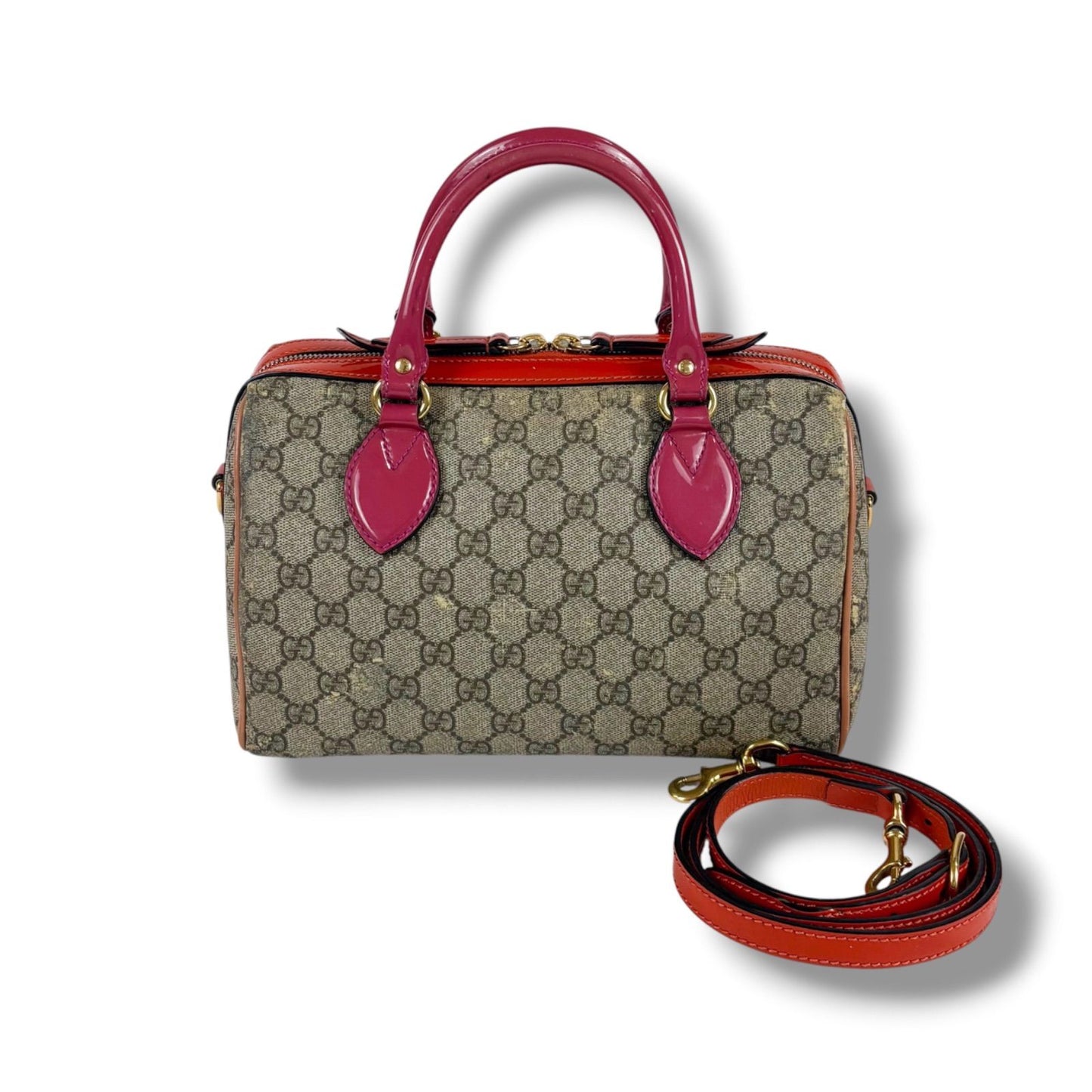 Gucci GG Supreme Canvas 2-Way Small Boston Bag Ebony Hibiscus Red New Rosette — view 8