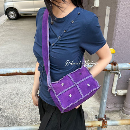 Chanel Shoulder Bag Shearling Suede Purple Silver Vintage
