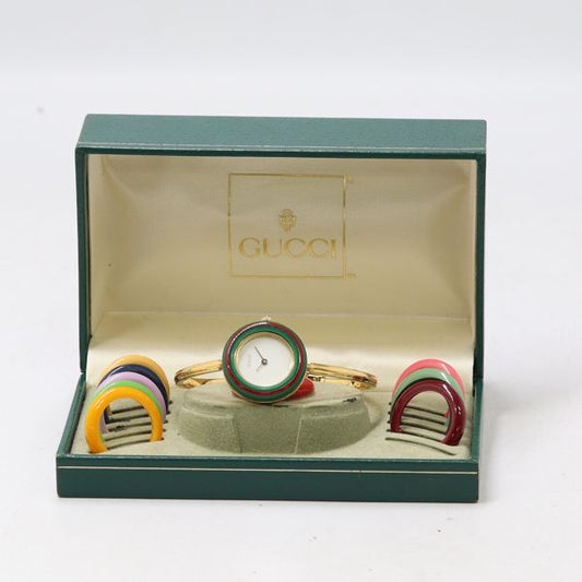 Gucci Change Bezel 11 12 Quartz White Dial Bangle Watch