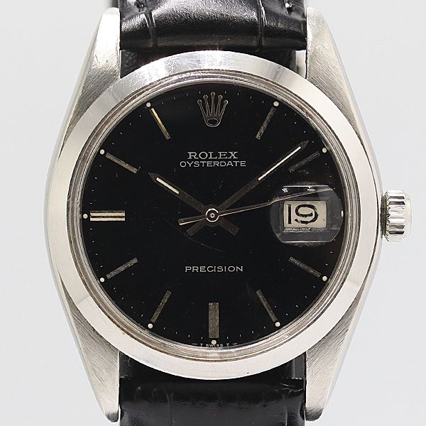 Rolex Oyster Date Precision Hand Wound Black Dial Watch