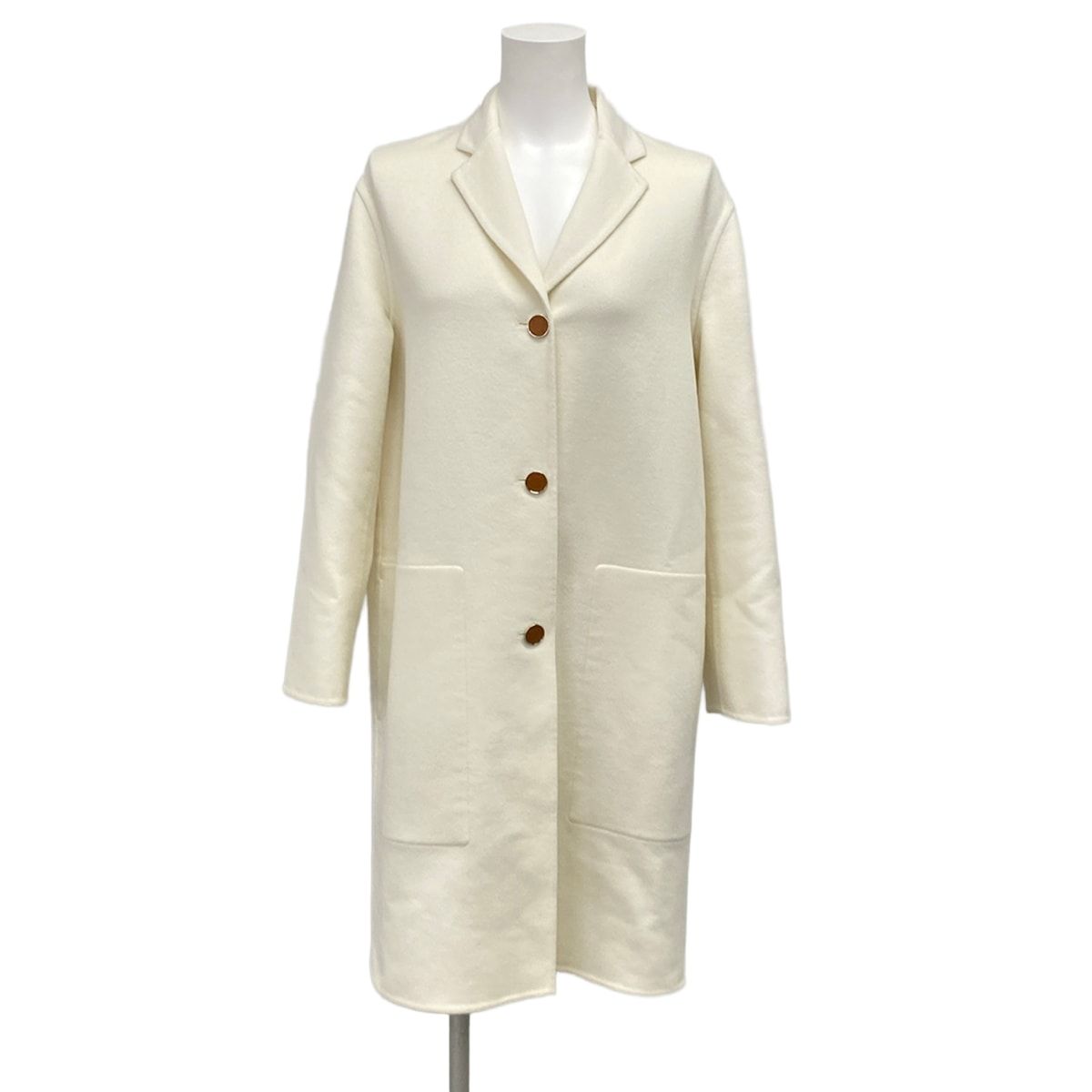 Hermes Coat 36 S Ivory Long Sleeve Cashmere Series Button Autumn Winter