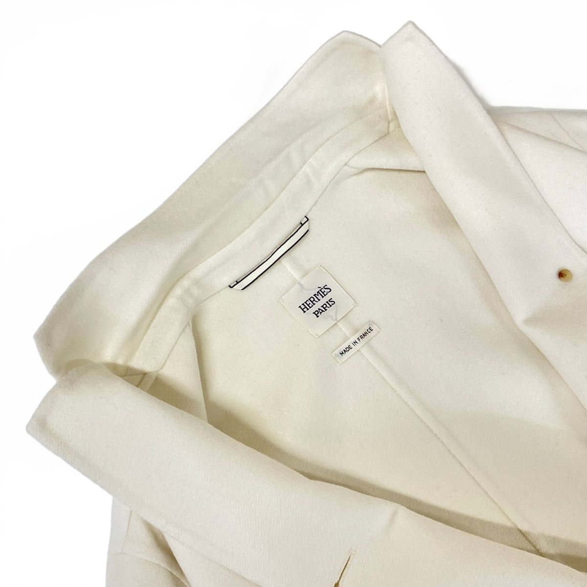 Hermes Coat 36 S Ivory Long Sleeve Cashmere Series Button Autumn Winter — view 8
