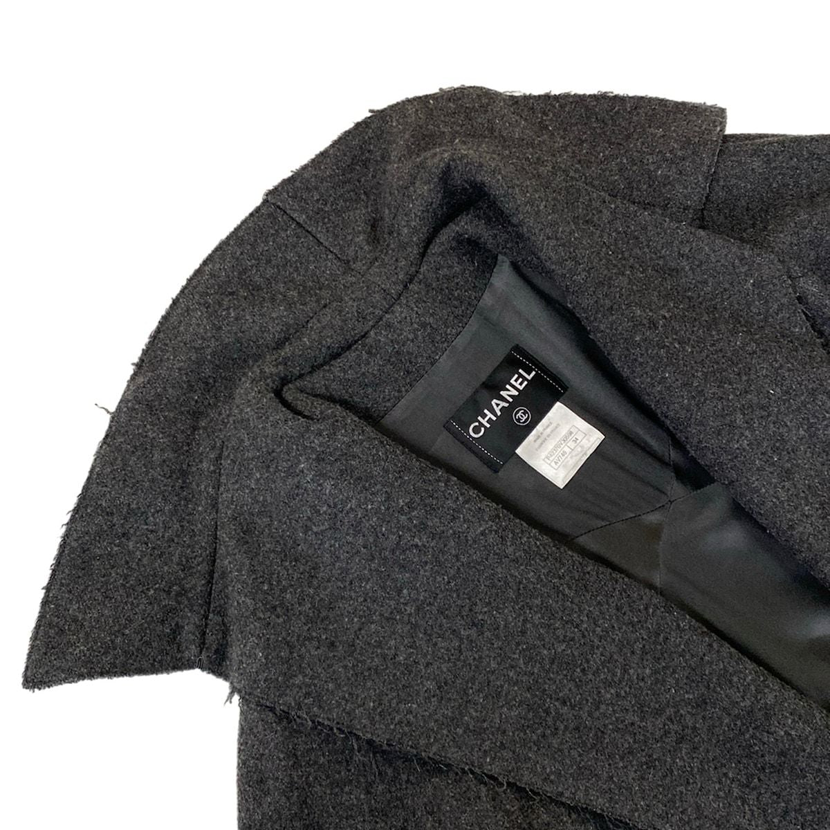 Chanel Coat 34 S Dark Gray Long Sleeve Cut Off Winter Wool — view 7