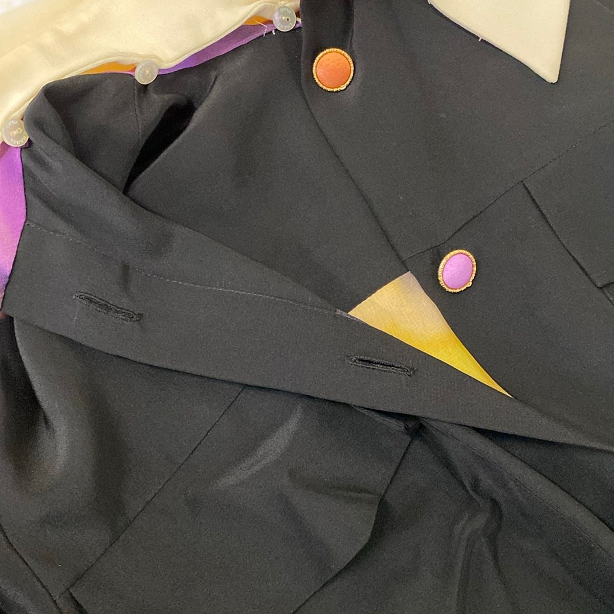 Chanel Long Sleeve Shirt Blouse 34 S Black Purple Multi Silk Removable Collar — view 9