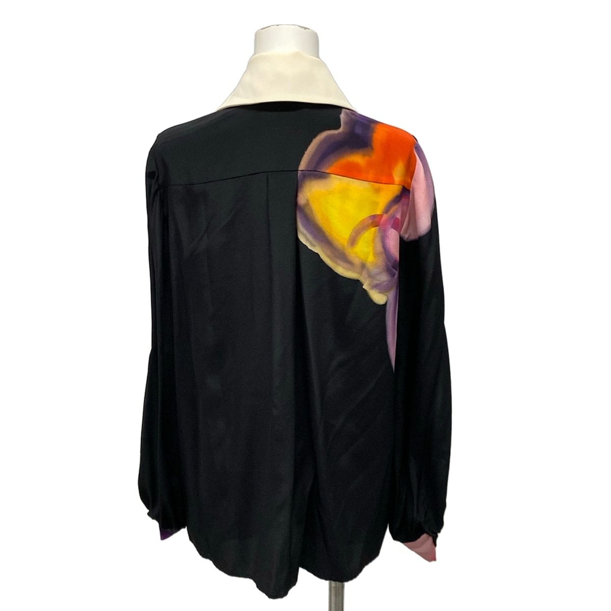 Chanel Long Sleeve Shirt Blouse 34 S Black Purple Multi Silk Removable Collar — view 2
