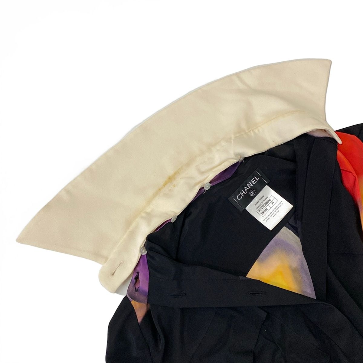 Chanel Long Sleeve Shirt Blouse 34 S Black Purple Multi Silk Removable Collar — view 7