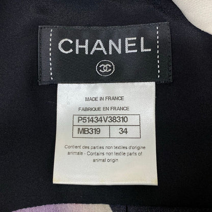 Chanel Long Sleeve Shirt Blouse 34 S Black Purple Multi Silk Removable Collar — view 3