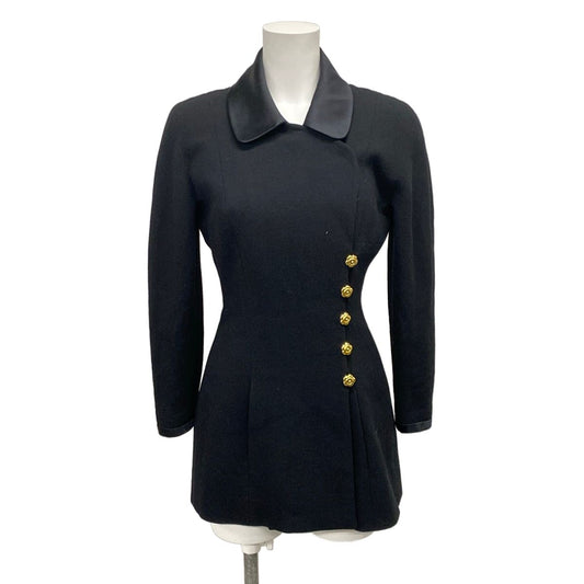 Chanel Jacket 34 S Black Wool Camellia Button Long