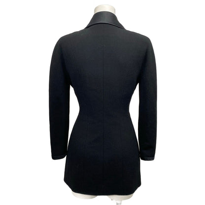 Chanel Jacket 34 S Black Wool Camellia Button Long — view 2