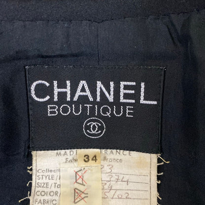 Chanel Jacket 34 S Black Wool Camellia Button Long — view 3
