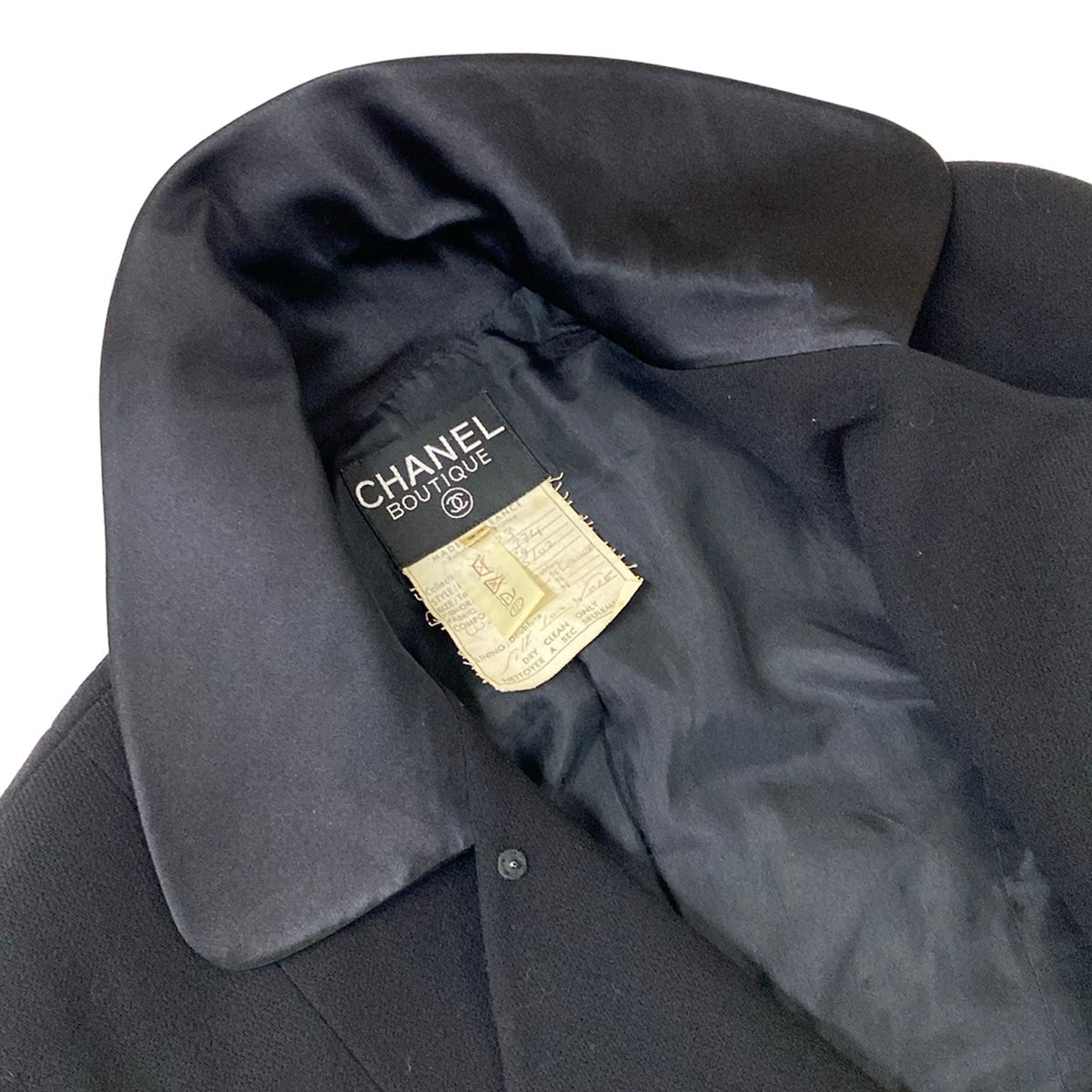 Chanel Jacket 34 S Black Wool Camellia Button Long — view 7