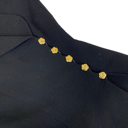 Chanel Jacket 34 S Black Wool Camellia Button Long — view 9