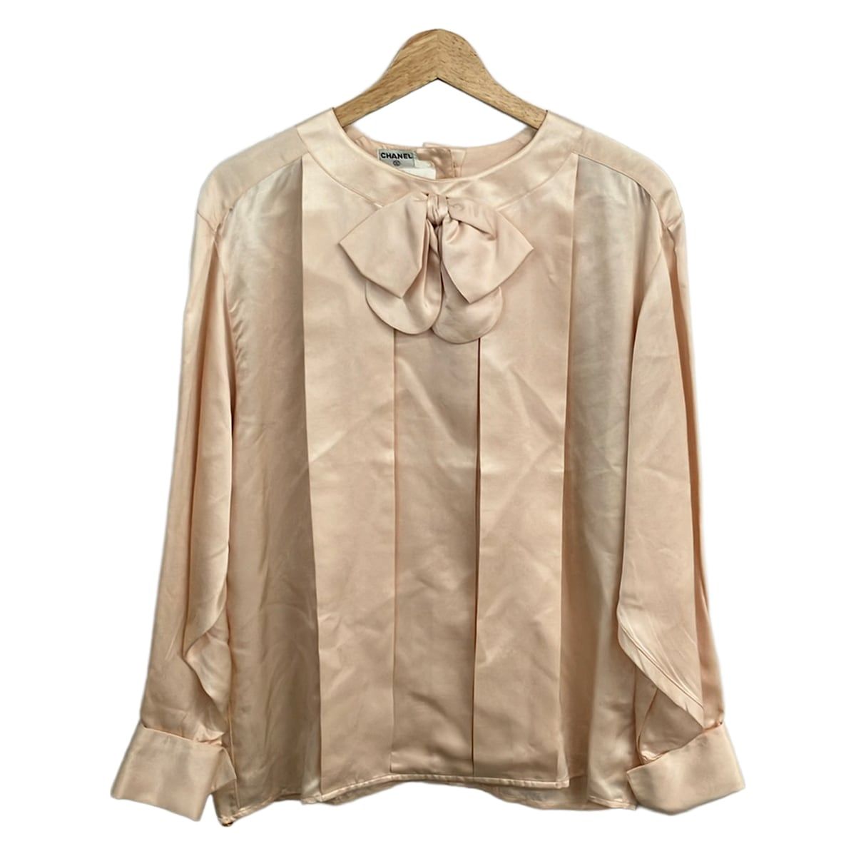 Chanel Long Sleeve Shirt Blouse 38 M Pink Silk Ribbon