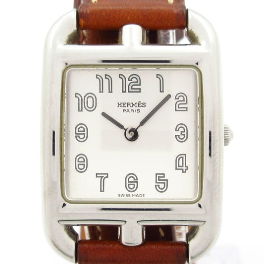 Hermes Watch Cape Cod Double Tour SS Wrapped Leather Belt Silver