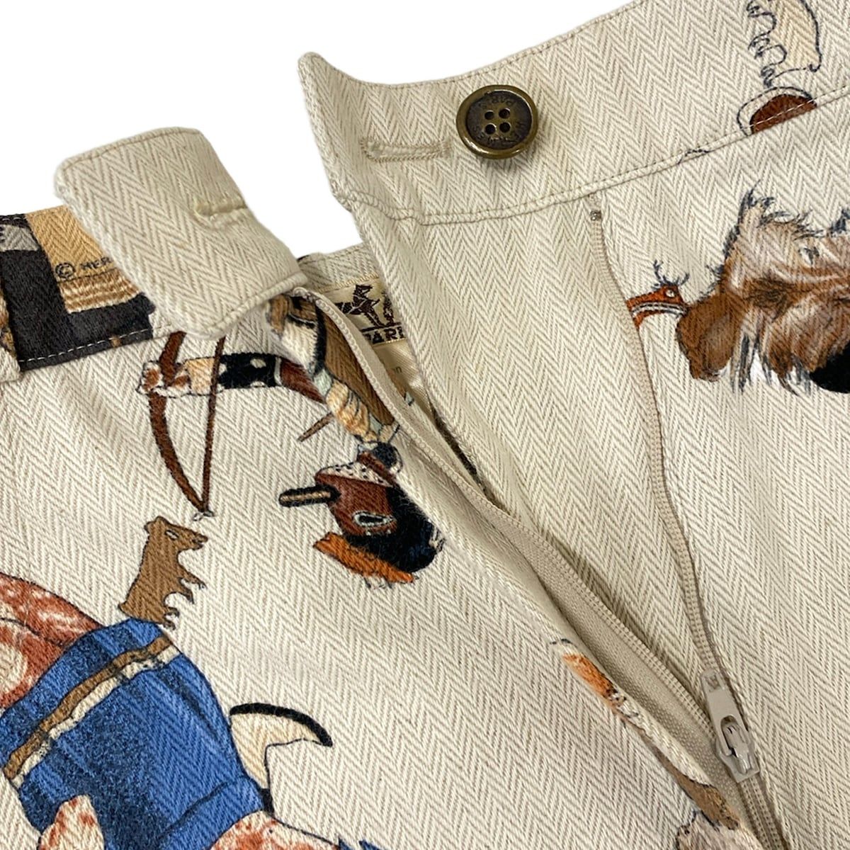 Hermes Pants 38 M Beige Multi Linen Blend 38 Kachina Pattern Hopi Cotton — view 8