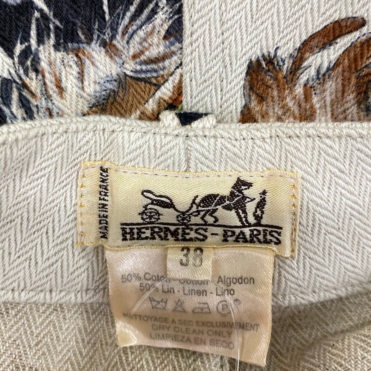 Hermes Pants 38 M Beige Multi Linen Blend 38 Kachina Pattern Hopi Cotton — view 3