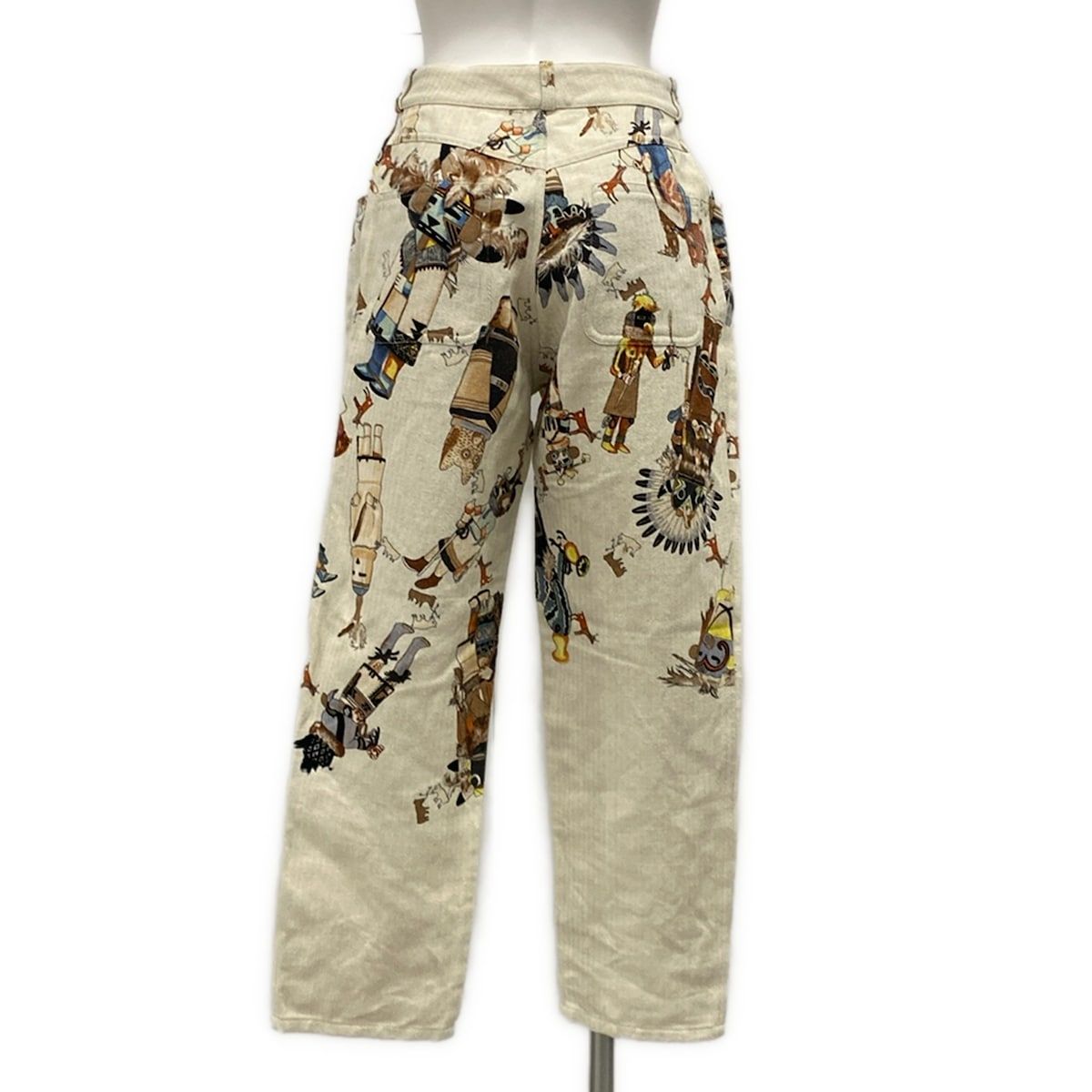 Hermes Pants 38 M Beige Multi Linen Blend 38 Kachina Pattern Hopi Cotton — view 2
