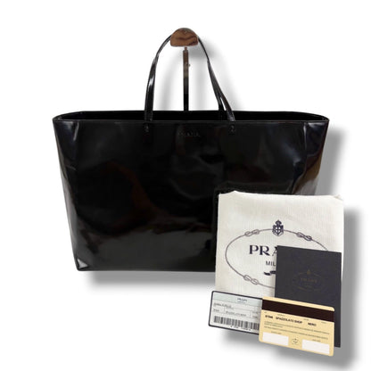 Prada Mirror Calf Leather Tote Black