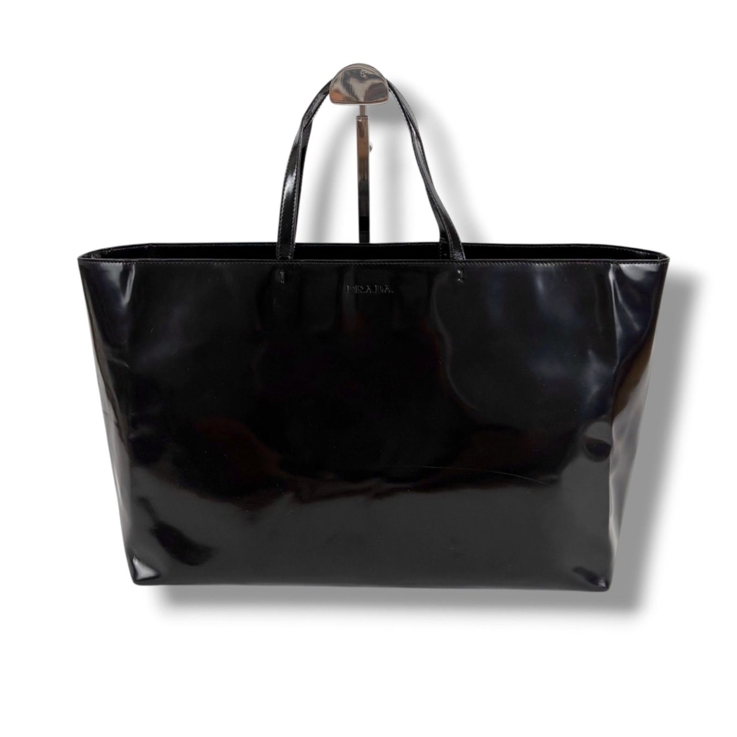 Prada Mirror Calf Leather Tote Black — view 2