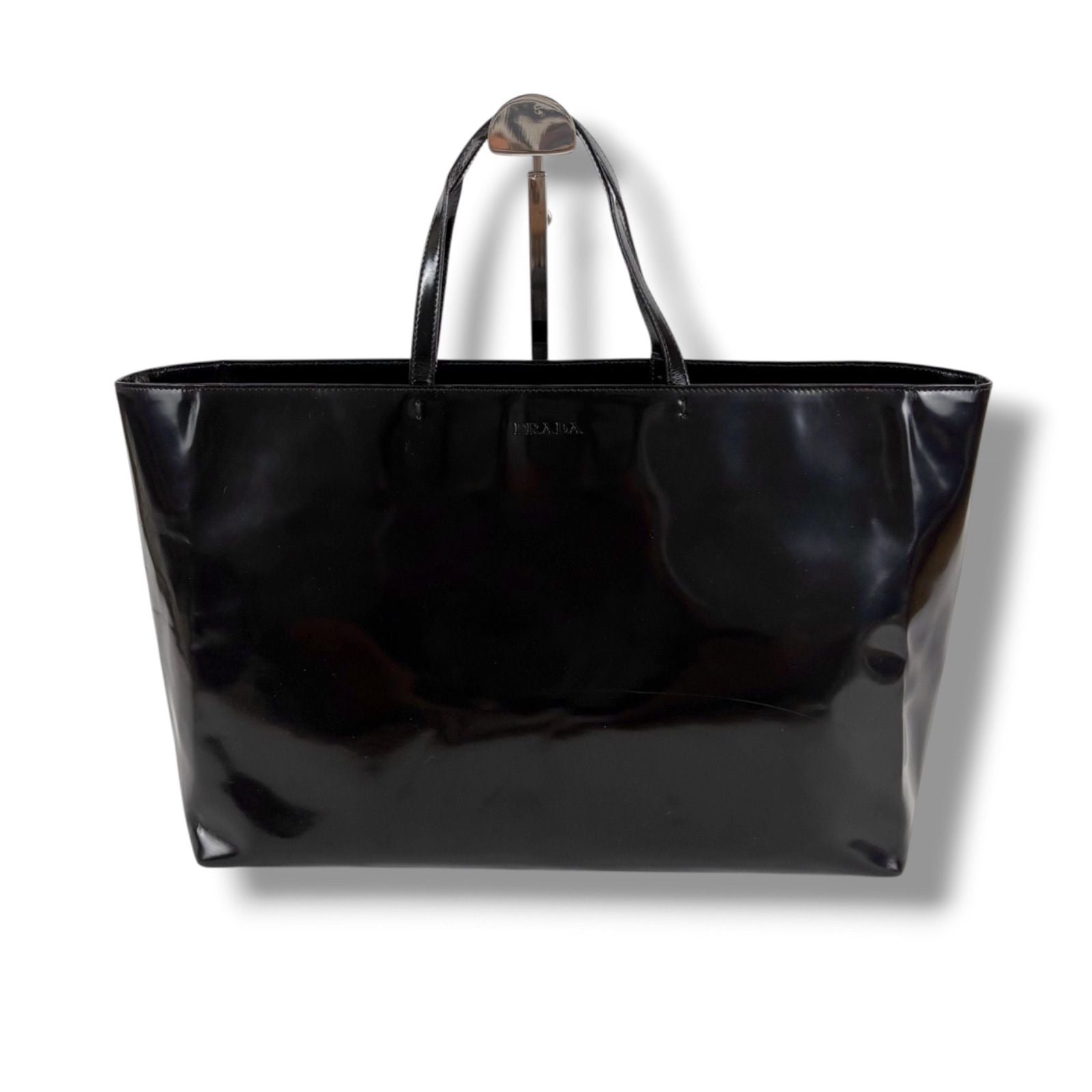 Prada Mirror Calf Leather Tote Black — view 2