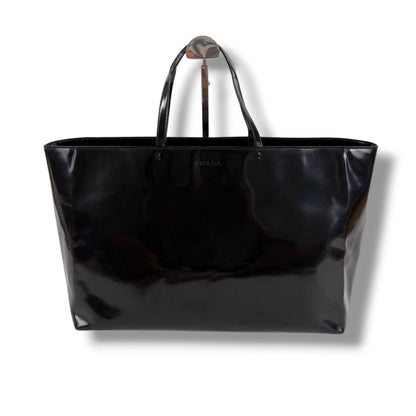 Prada Mirror Calf Leather Tote Black — view 2
