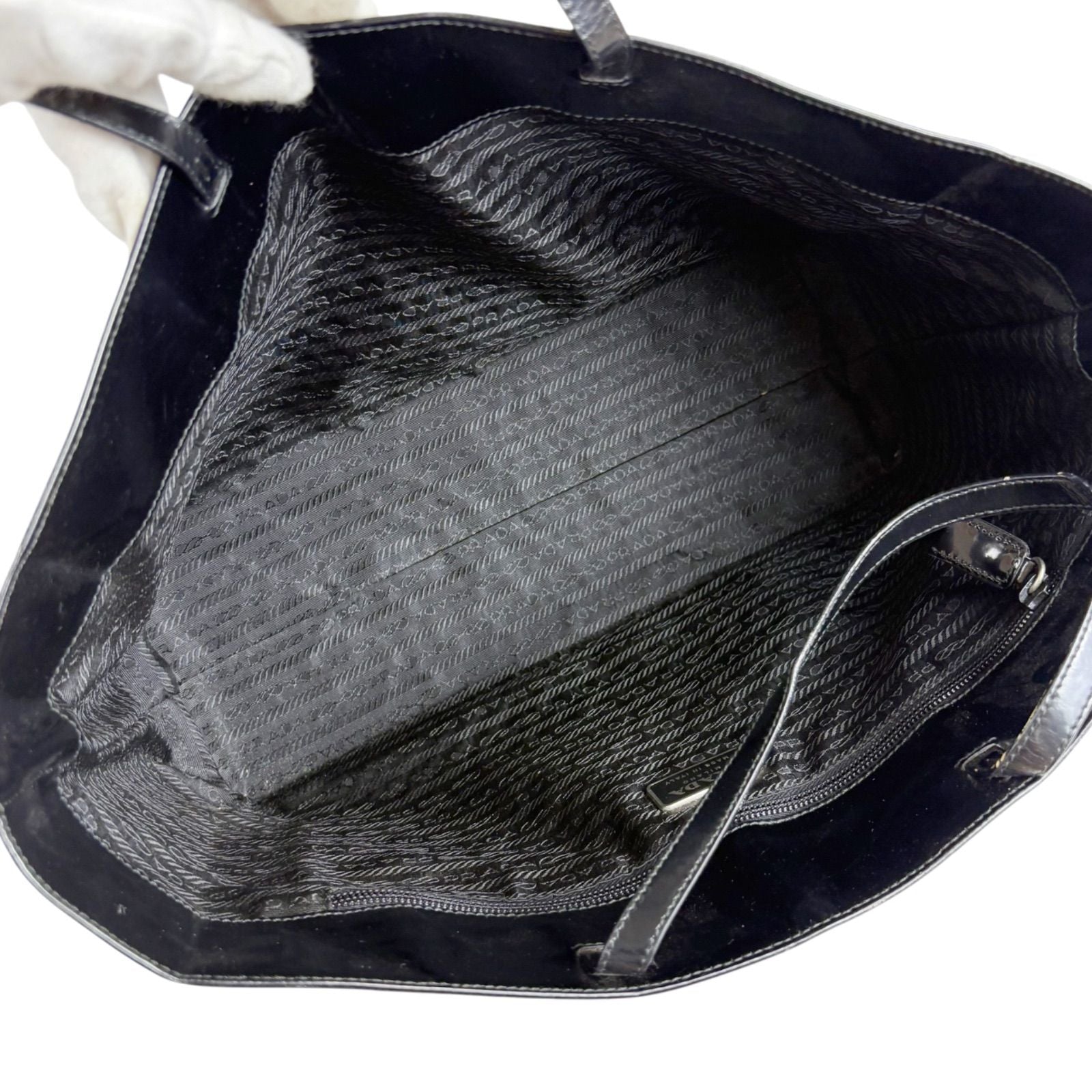 Prada Mirror Calf Leather Tote Black — view 9