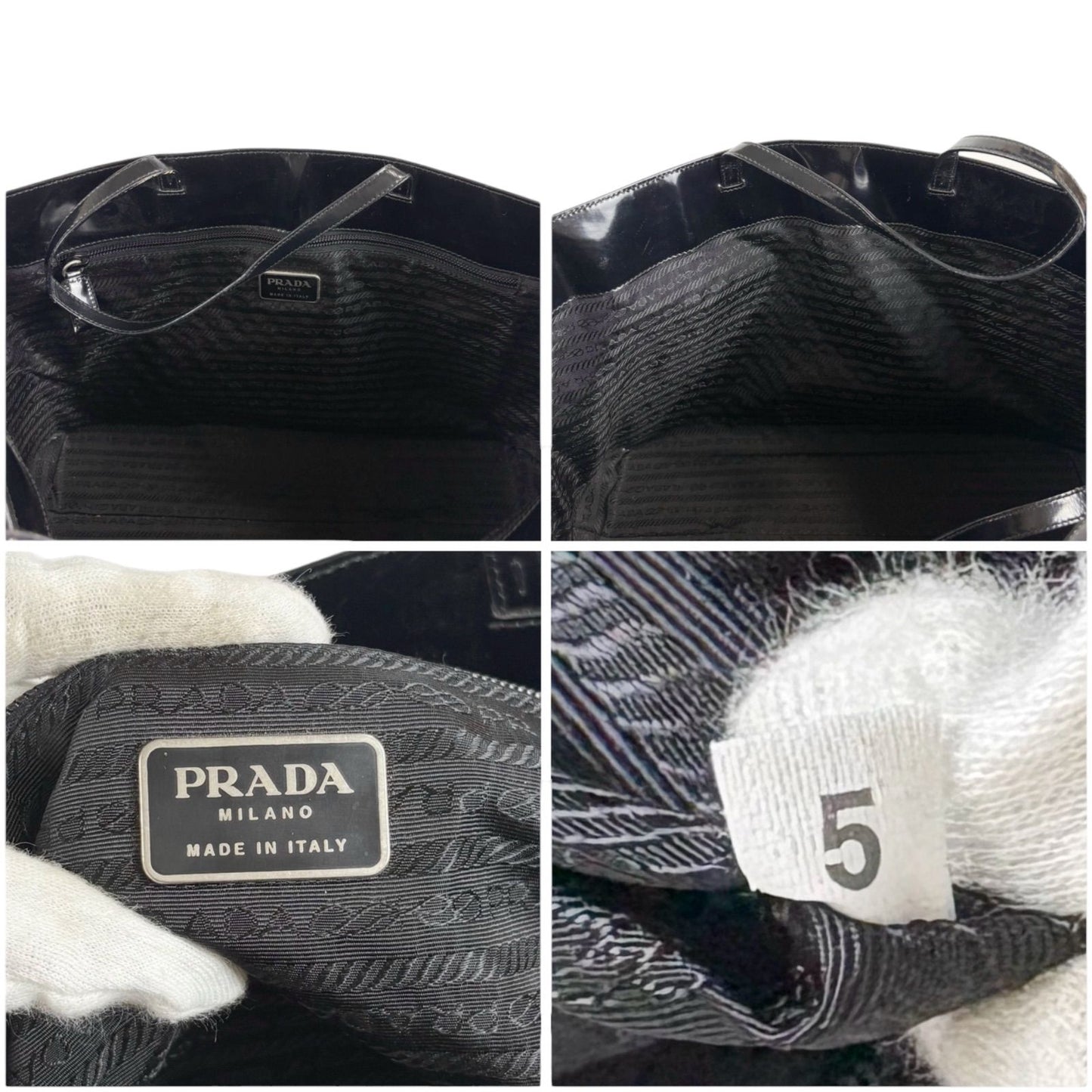 Prada Mirror Calf Leather Tote Black — view 8