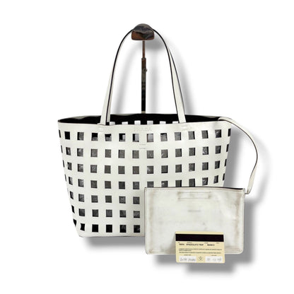 Prada Perforated Leather Mini Tote with Pouch Mirror Calf White