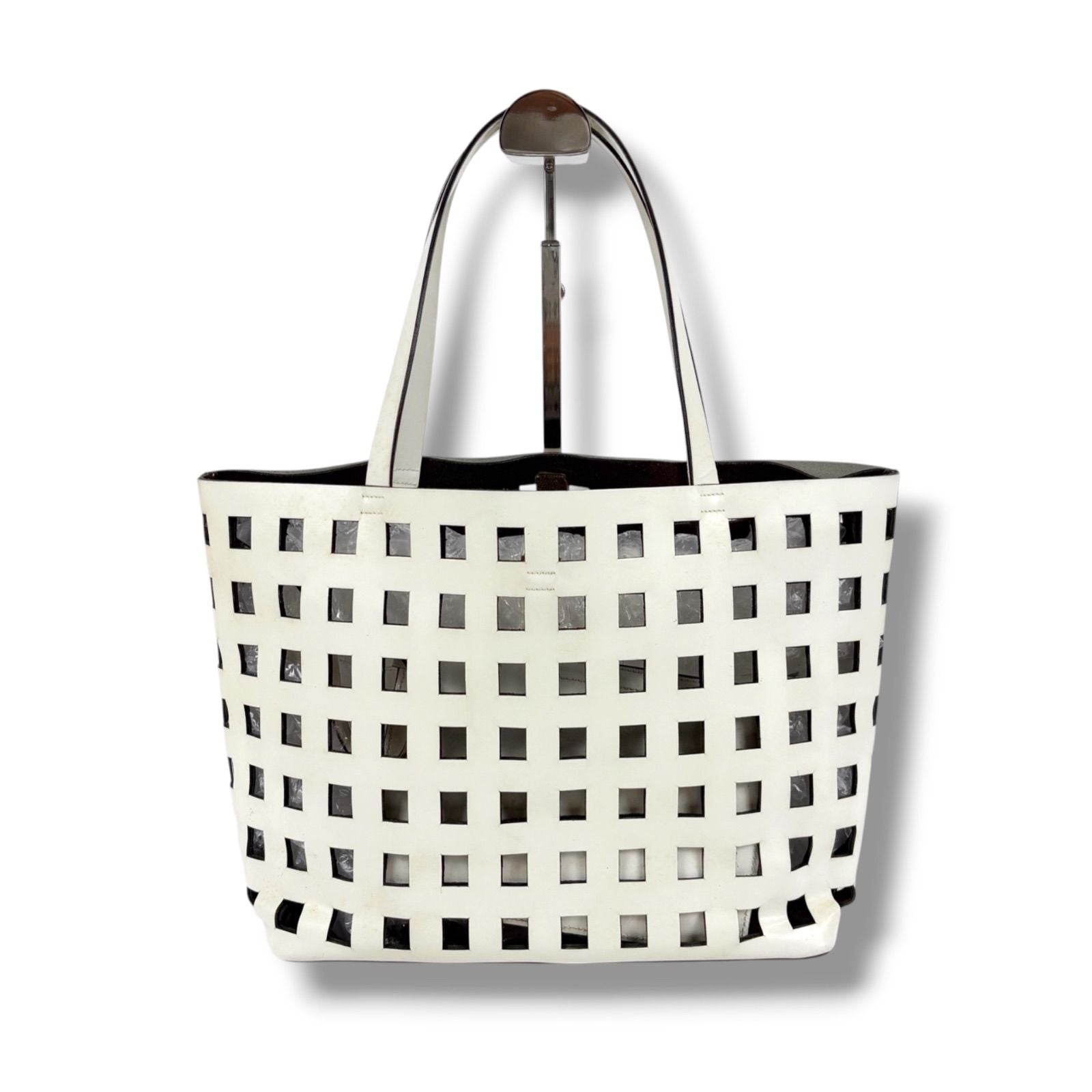 Prada Perforated Leather Mini Tote with Pouch Mirror Calf White — view 3