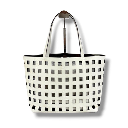 Prada Perforated Leather Mini Tote with Pouch Mirror Calf White — view 3