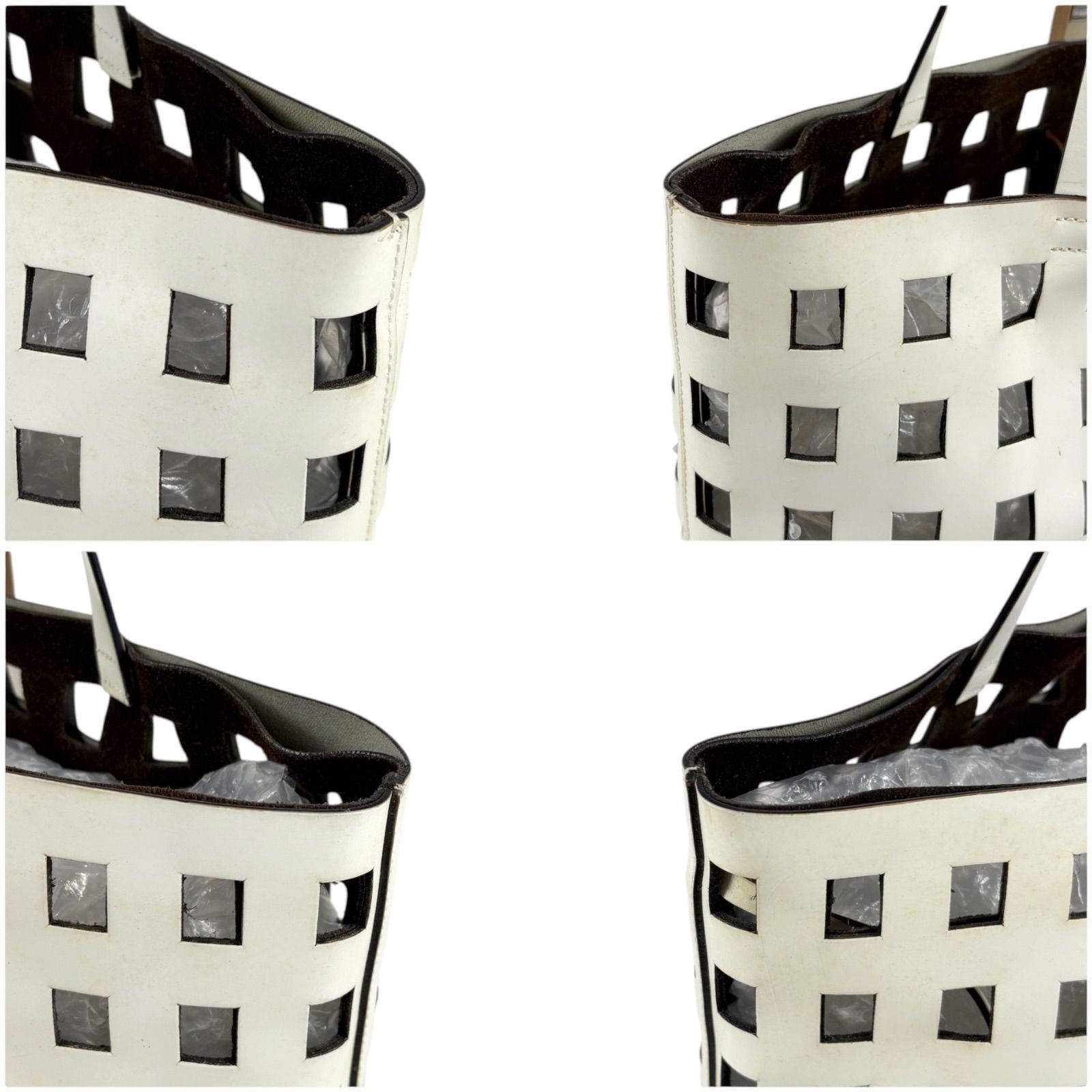 Prada Perforated Leather Mini Tote with Pouch Mirror Calf White — view 5