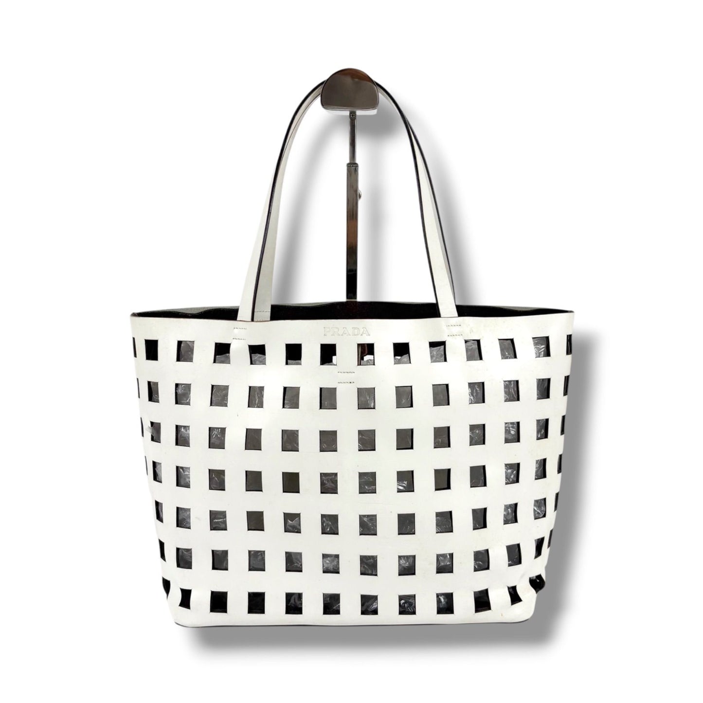 Prada Perforated Leather Mini Tote with Pouch Mirror Calf White — view 2