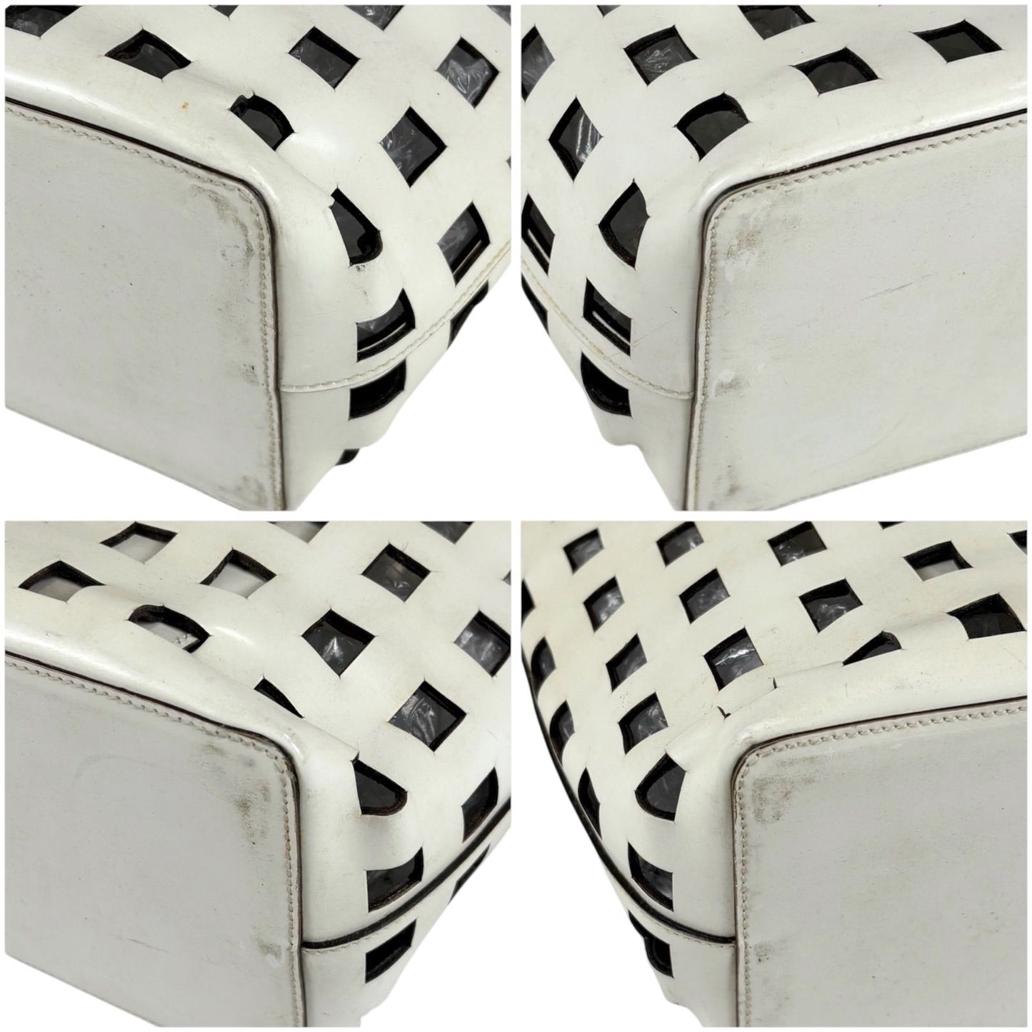 Prada Perforated Leather Mini Tote with Pouch Mirror Calf White — view 6
