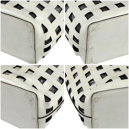 Prada Perforated Leather Mini Tote with Pouch Mirror Calf White — view 6
