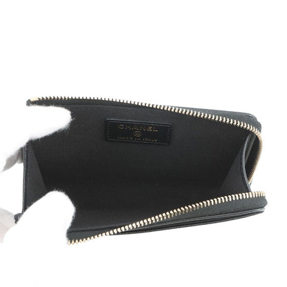Chanel Coin Case CC Logo Fragment Caviar Leather Wallet Black — view 4