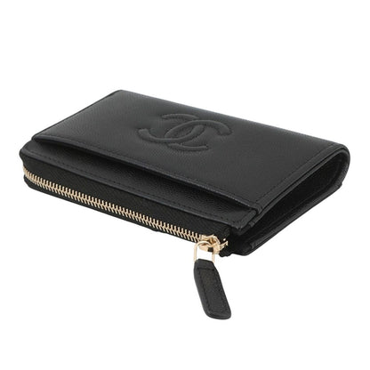 Chanel Coin Case CC Logo Fragment Caviar Leather Wallet Black — view 2
