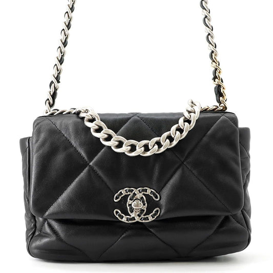 Chanel Chain Shoulder Bag 19 Flap CC Logo Lambskin Black