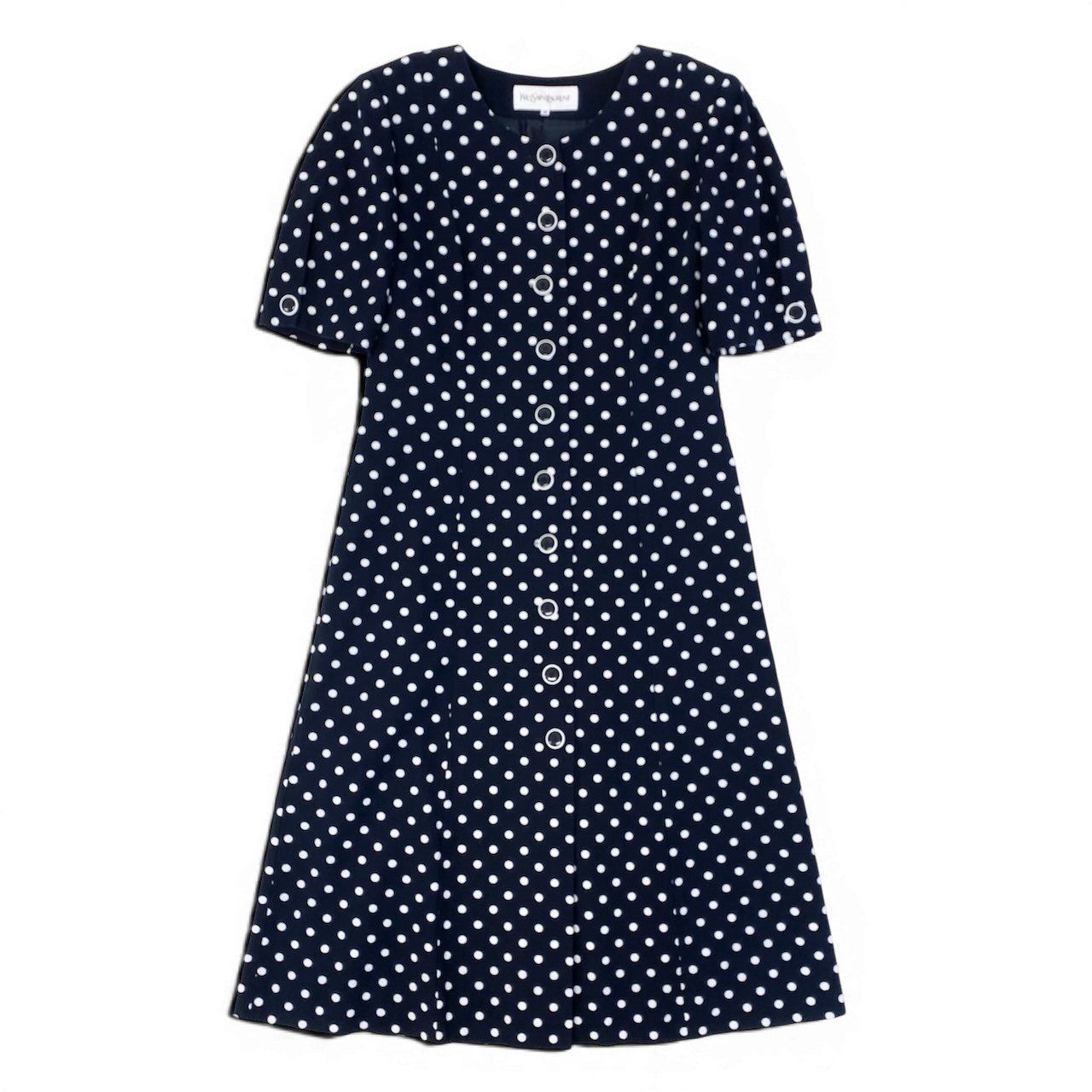 Saint Laurent Retro Dress Shirt Dot Pattern Polka Dot 38 Navy Cotton — view 2