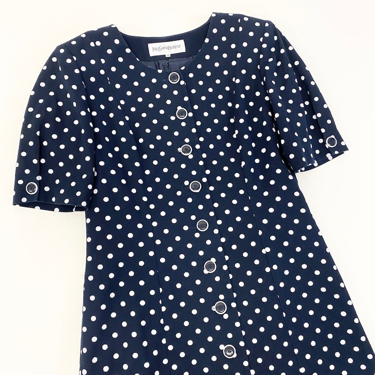 Saint Laurent Retro Dress Shirt Dot Pattern Polka Dot 38 Navy Cotton — view 4