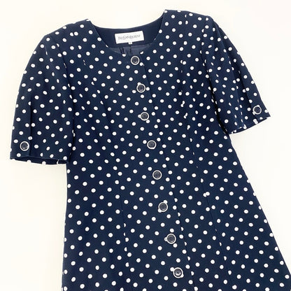 Saint Laurent Retro Dress Shirt Dot Pattern Polka Dot 38 Navy Cotton — view 4