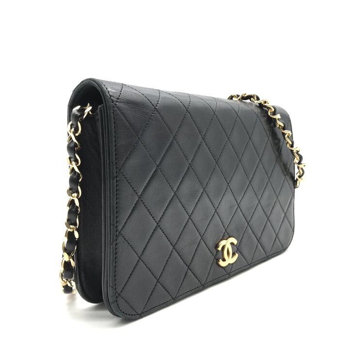 Chanel CC Logo Quilted Push Lock Chain Shoulder Bag Black Purse — view 2