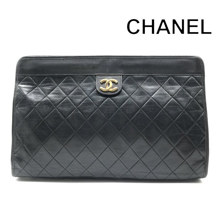 Chanel CC Logo Quilted Leather Clutch Black