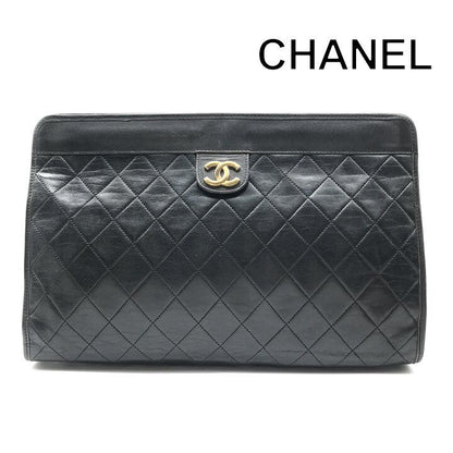 Chanel CC Logo Quilted Leather Clutch Black