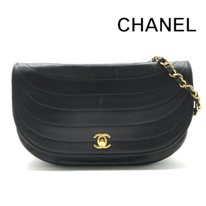 Chanel CC Logo Half Moon Turnlock Leather Chain Shoulder Bag Black