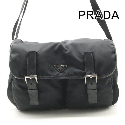 Prada Nylon Tessuto Triangle Logo Shoulder Bag Black Purse