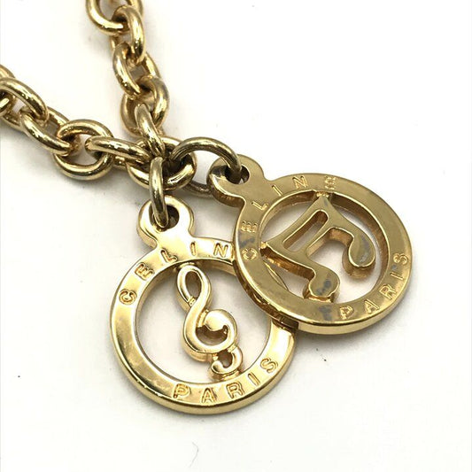 Celine Vintage Chain Necklace Musical Note Circle Gold