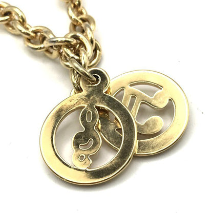 Celine Vintage Chain Necklace Musical Note Circle Gold — view 3