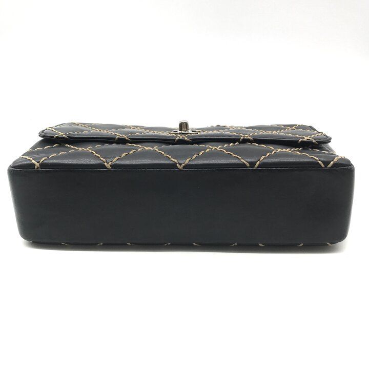 Chanel CC Logo Wild Stitch Chain Shoulder Bag Leather Black — view 3