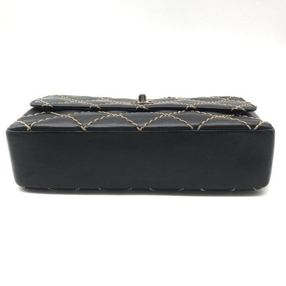 Chanel CC Logo Wild Stitch Chain Shoulder Bag Leather Black — view 3