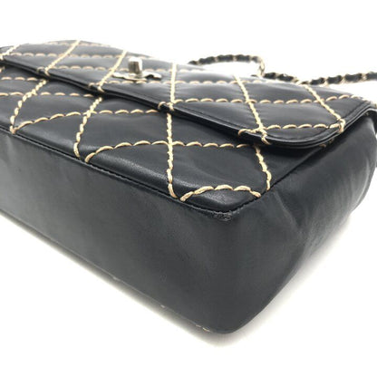 Chanel CC Logo Wild Stitch Chain Shoulder Bag Leather Black — view 5